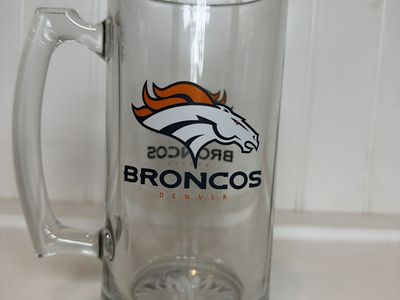 Denver Broncos NFL Football Clear Glass Beer Mug Stein with Handle