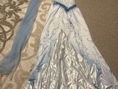 Corpse Bride Blue/White Lace Halter Maxi Dress Costume with Veil Headpiece - preteen or small
