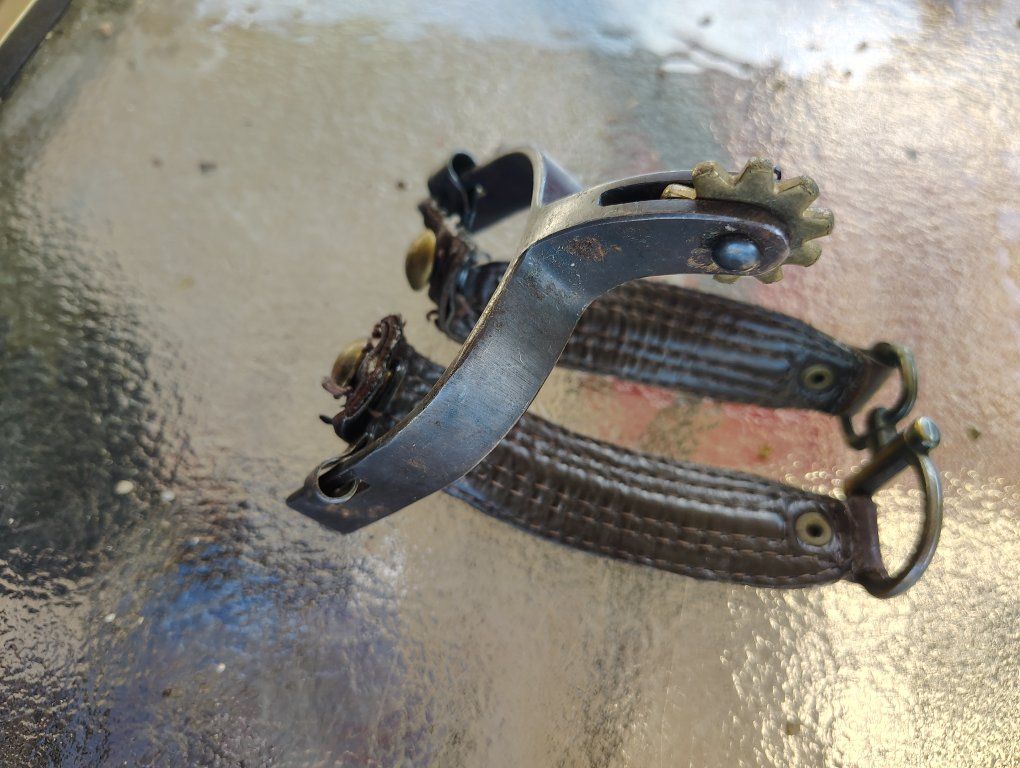 Vintage Metal Spurs with Leather Straps