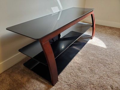 Modern Wood and Black Glass 3-Tier TV Stand Media Console