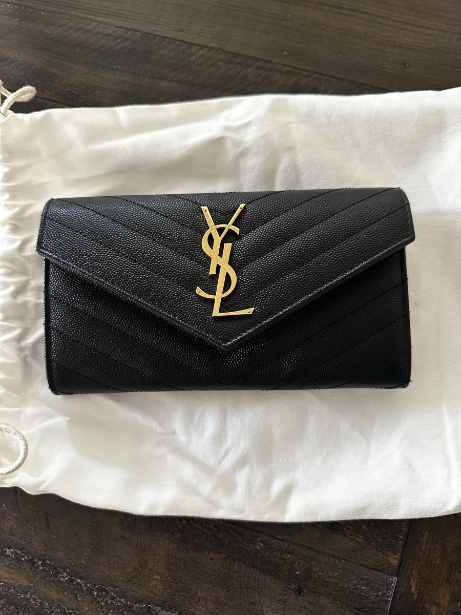 Saint Laurent Monogram Flap Wallet Grain de Poudre Leather Black