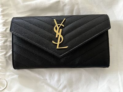 Saint Laurent Monogram Flap Wallet Grain de Poudre Leather Black