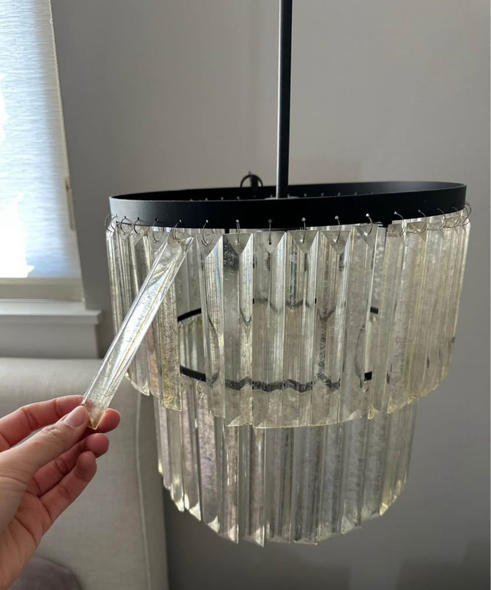 Modern 2-Tier Glass Prism Pendant Light Chandelier in Matte Black