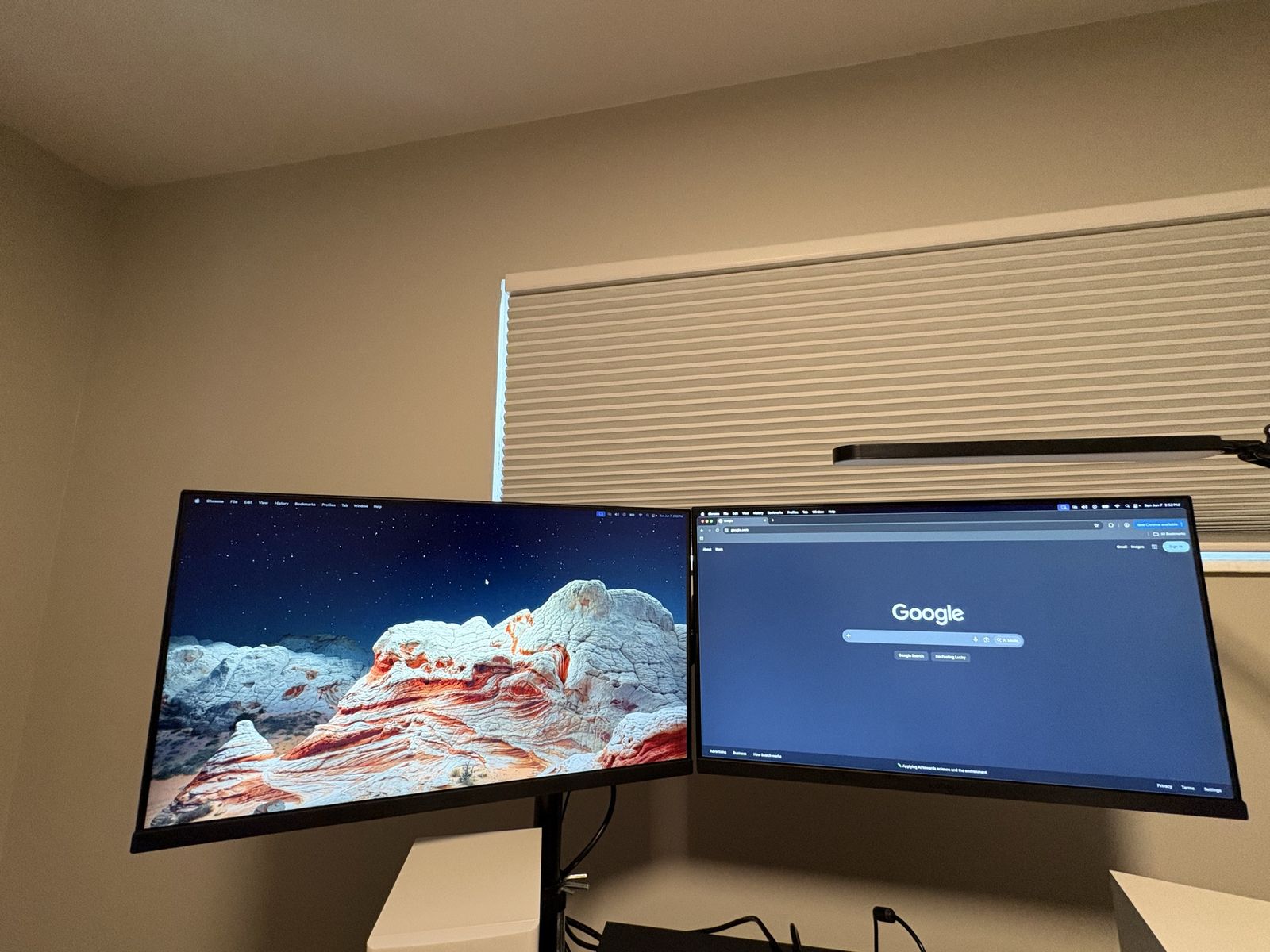 2 x 24 inch Monitors and Dual Arm Monitor Stand