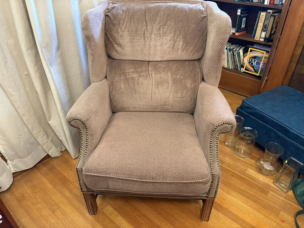 Vintage Upholstered Wingback Chair W/ Nailhead