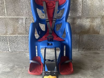 Child Bike Seat - Rear Mount, Blue/Red with Harness