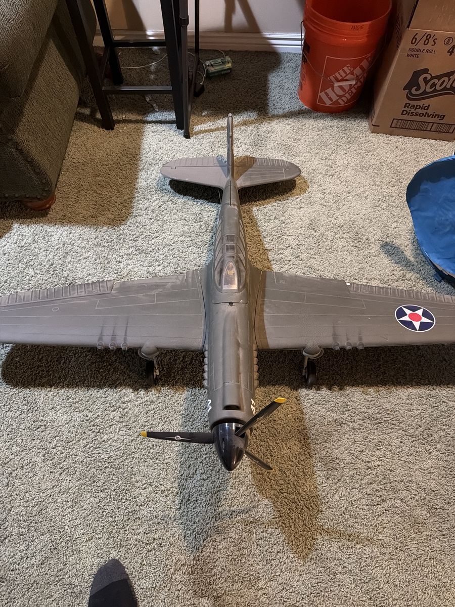 Large RC WWII Fighter Plane Model - Gray Propeller-Driven Aircraft