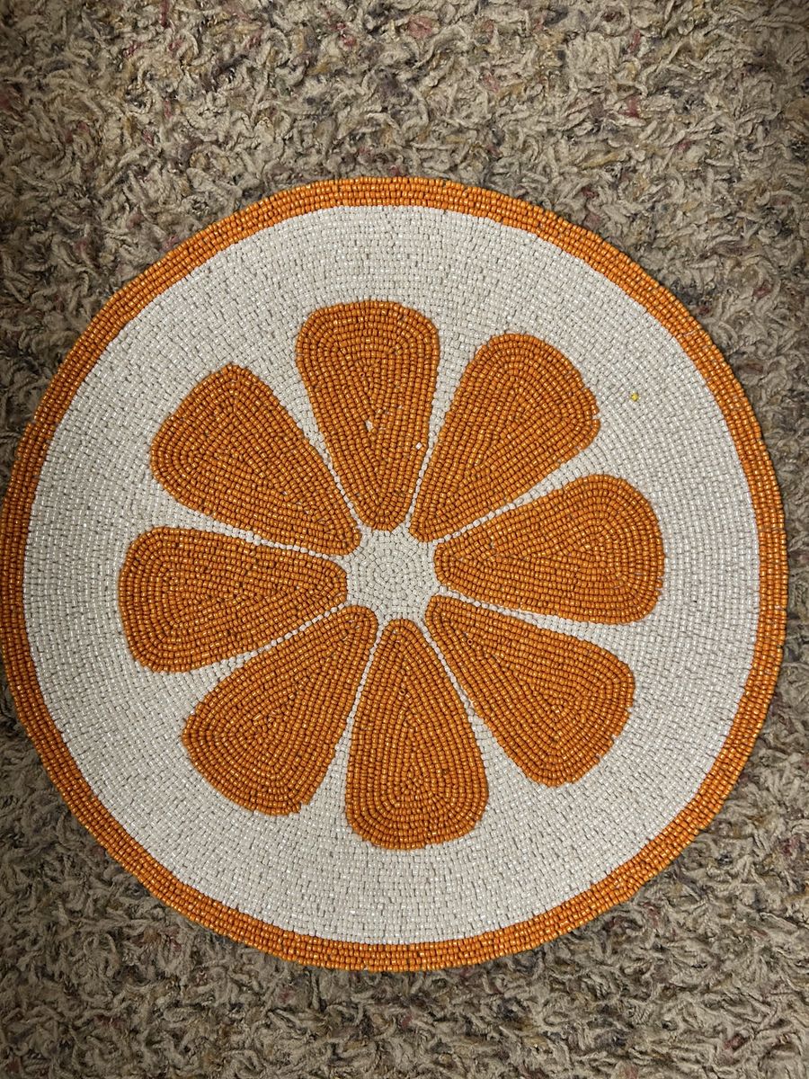 Handmade Beaded Orange Slice Round Placemat - 14 in / 35 cm
