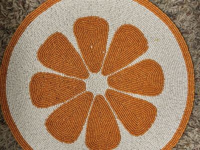 Handmade Beaded Orange Slice Round Placemat - 14 in / 35 cm