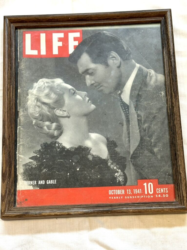 Vintage Framed LIFE Magazine Clark Gable & Lana Tu