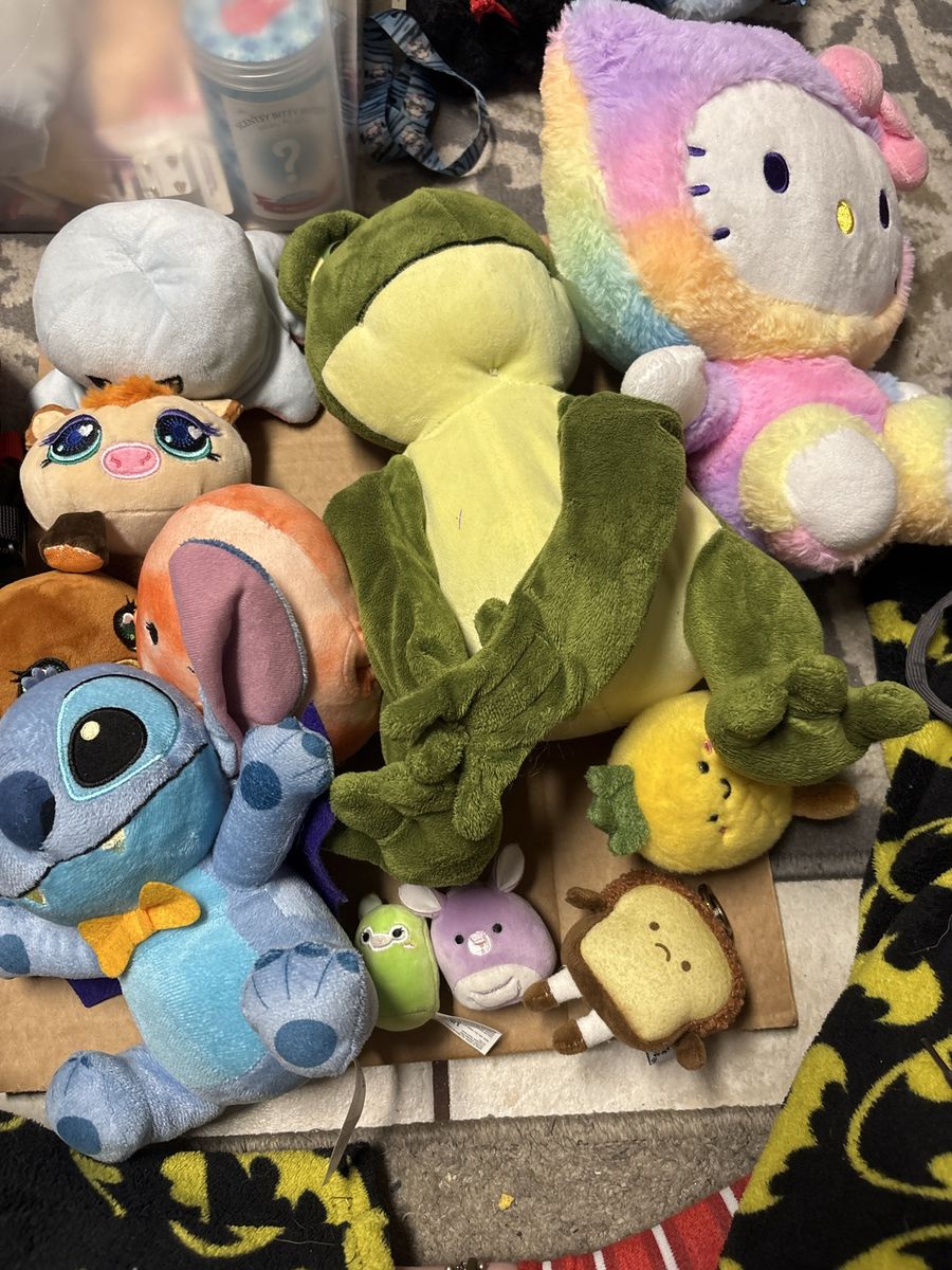 Assorted Stuffed Animals Lot Plush Toys Stitch Hello Kitty Frog