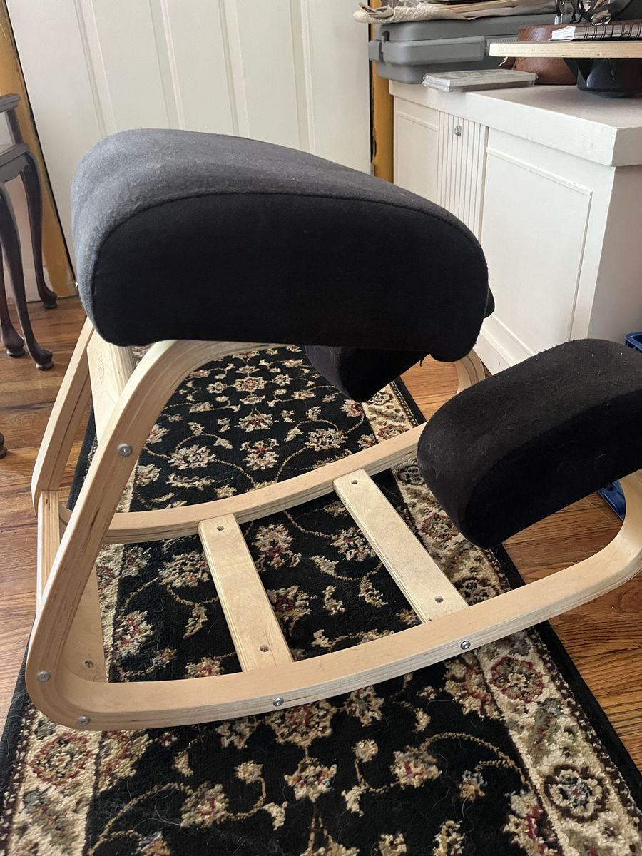 Luxton Home Ergonomic Wooden Kneeling Chair Rocking Desk Stool Black Fabric