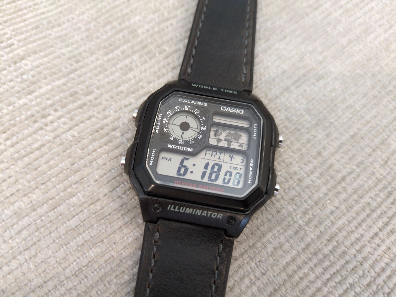 Casio AE-1200 watch with Vario leather strap