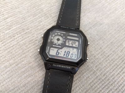 Casio AE-1200 watch with Vario leather strap