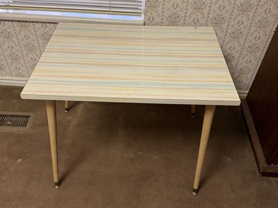 Vintage 1950s–60s Mid-Century Modern Pastel Side Table – Gerber Legs $200 cash/venmo in Provo