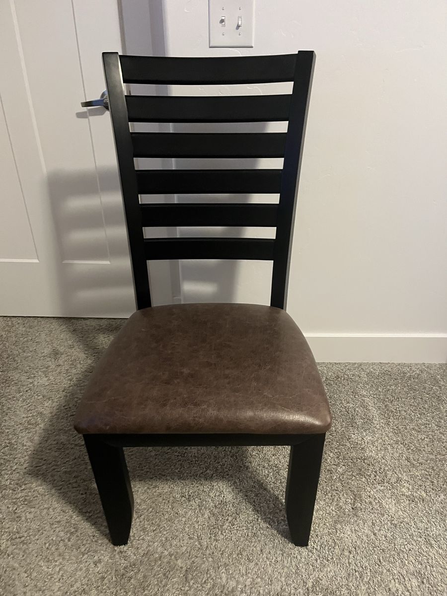 Black Wooden Accent Chair with Brown Faux Leather Padded Seat