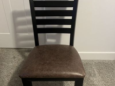 Black Wooden Accent Chair with Brown Faux Leather Padded Seat