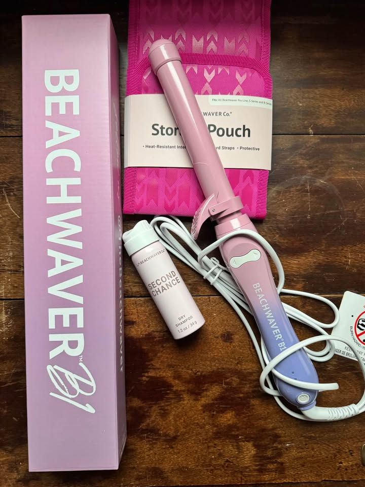 LIKE NEW Beachwaver B1 Curling Iron - with Storage Pouch + Box + travel Dry Shampoo