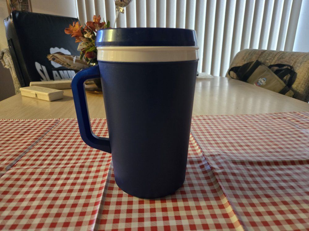 Blue Insulated Travel Mug Tumbler with Handle