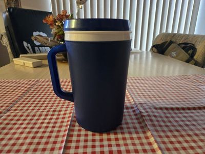 Blue Insulated Travel Mug Tumbler with Handle