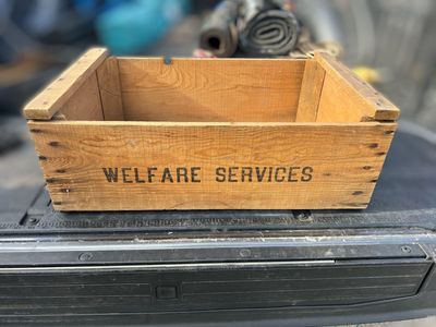 Vintage "Welfare Services" Wooden Crate - Rustic Storage Box, Collectible Decor