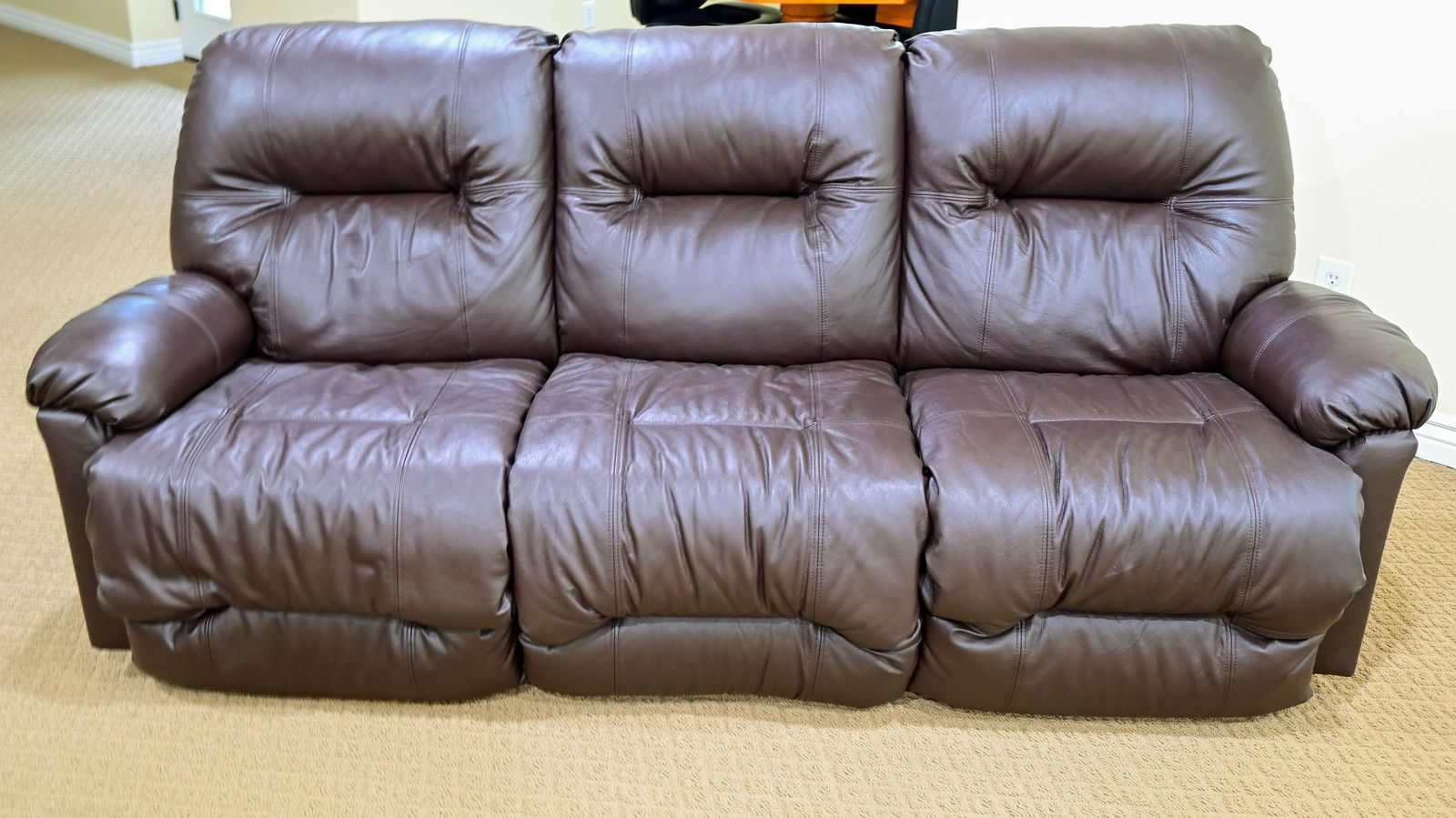 Matching Dark Brown Leather Reclining Sofas - Set of 2