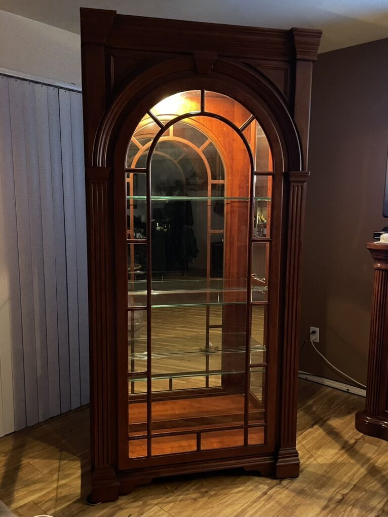 Solid Wood Lighted Curio Cabinet - Cherry Finish