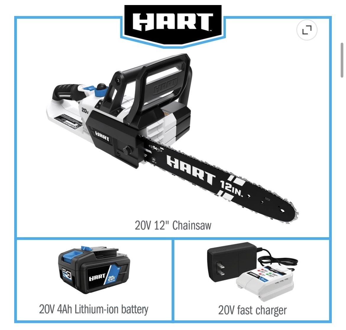 HART 20V 12-Inch Cordless Chainsaw Kit with 4Ah Battery and Charger