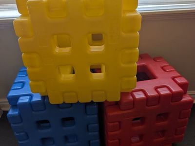 Large Interlocking Building Blocks (3) - Red, Blue, Yellow - Durable Plastic Construction Toy
