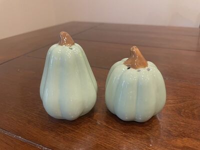 Pale Green Ceramic Pumpkin Salt & Pepper Shakers