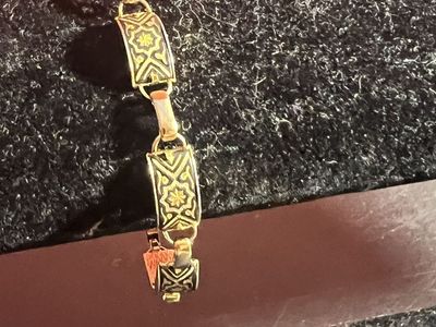 Vintage Damascene Toledo Gold Tone Black Enamel Panel Link Bracelet