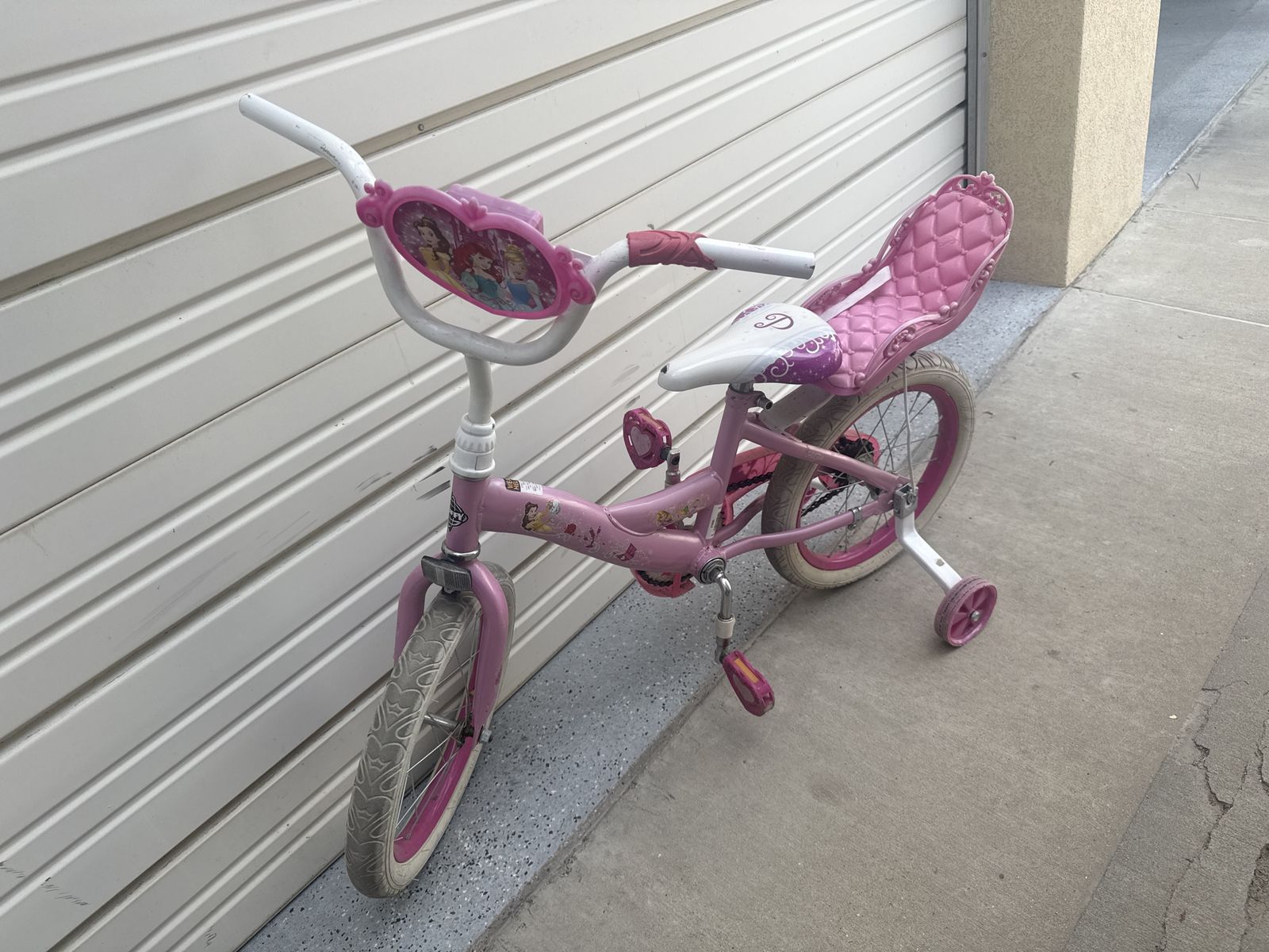Kids Disney Princess 16" Pink Bicycle with Training Wheels & Dolly Seat