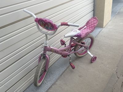 Kids Disney Princess 16" Pink Bicycle with Training Wheels & Dolly Seat