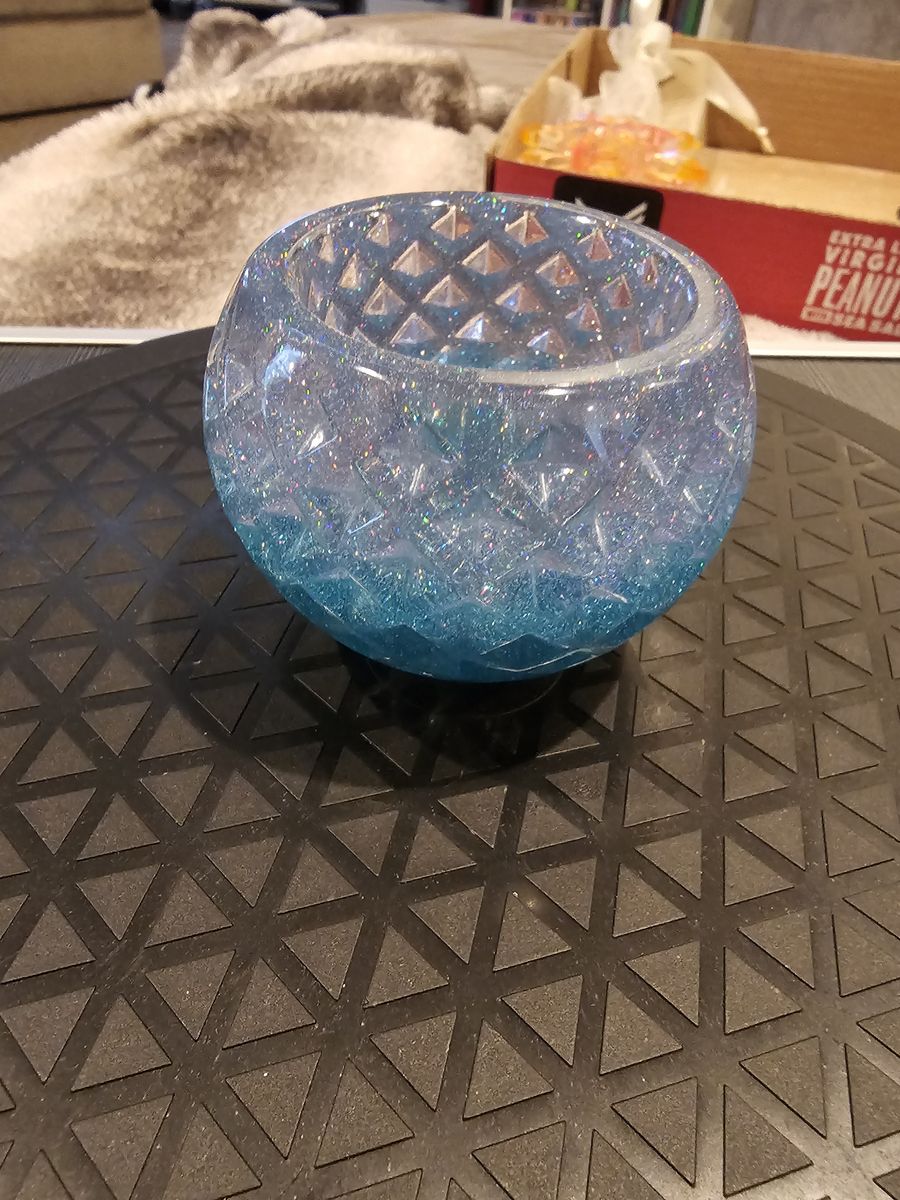 Handmade Blue Glitter Resin Decorative Bowl Tealight Holder