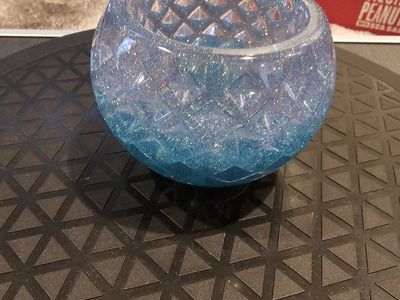 Handmade Blue Glitter Resin Decorative Bowl Tealight Holder