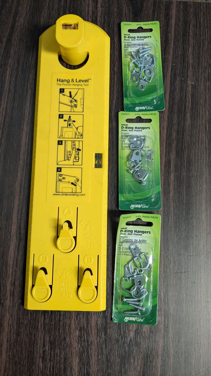 Hang & Level Picture Hanging Tool with Anchor Wire D-Ring Hangers
