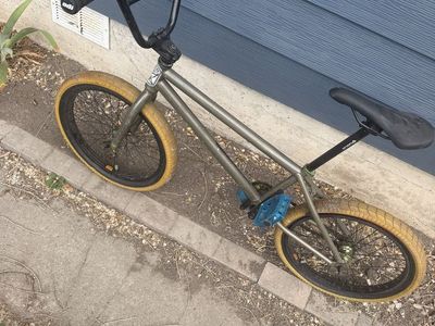 Custom Built We The People BMX Bike - Gray Frame, Black Bars, Tan Tires, Blue Pedals