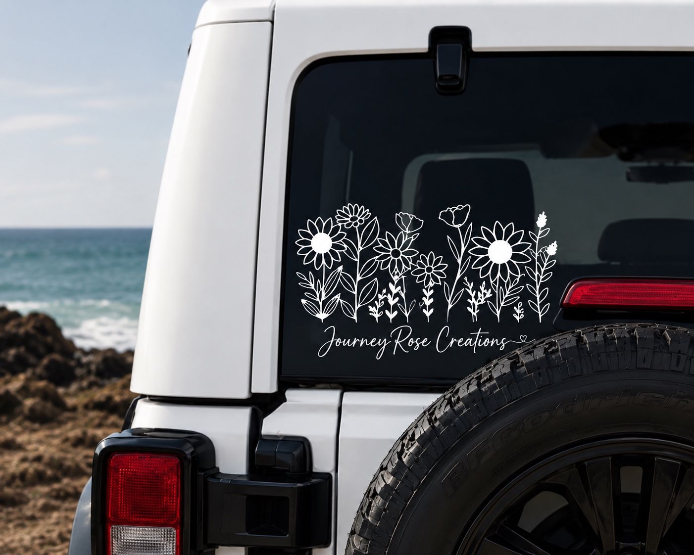 Journey Rose Creations Floral Decal - Weatherproof Vinyl Sticker for Jeeps, SUVs, Trucks