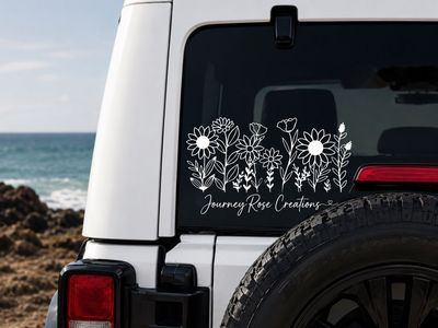 Journey Rose Creations Floral Decal - Weatherproof Vinyl Sticker for Jeeps, SUVs, Trucks