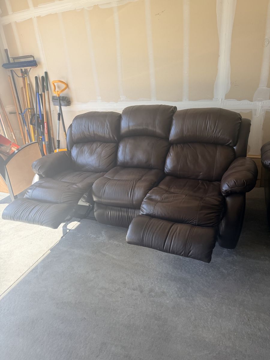 Brown Leather Reclining Sofa - 3-Seater Recliner Couch