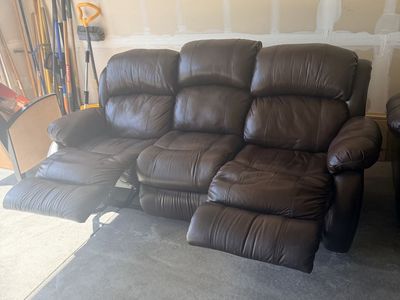 Brown Leather Reclining Sofa - 3-Seater Recliner Couch