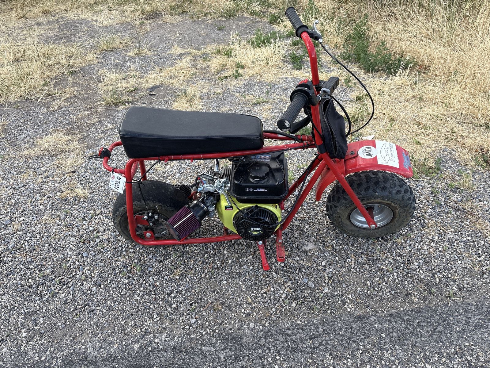 Custom Mini Bike - Red Frame, Ryobi Engine, Purple Air Filter - Fun Off-Road Ride