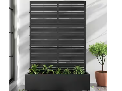 New in box 71.37 in. H x 46.8 in. W Black Metal Planting Box with Climbing Frame Art Panel
