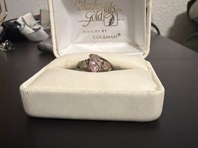 Black Hills Gold by Coleman Pink Stone Ring with Leaf Accents