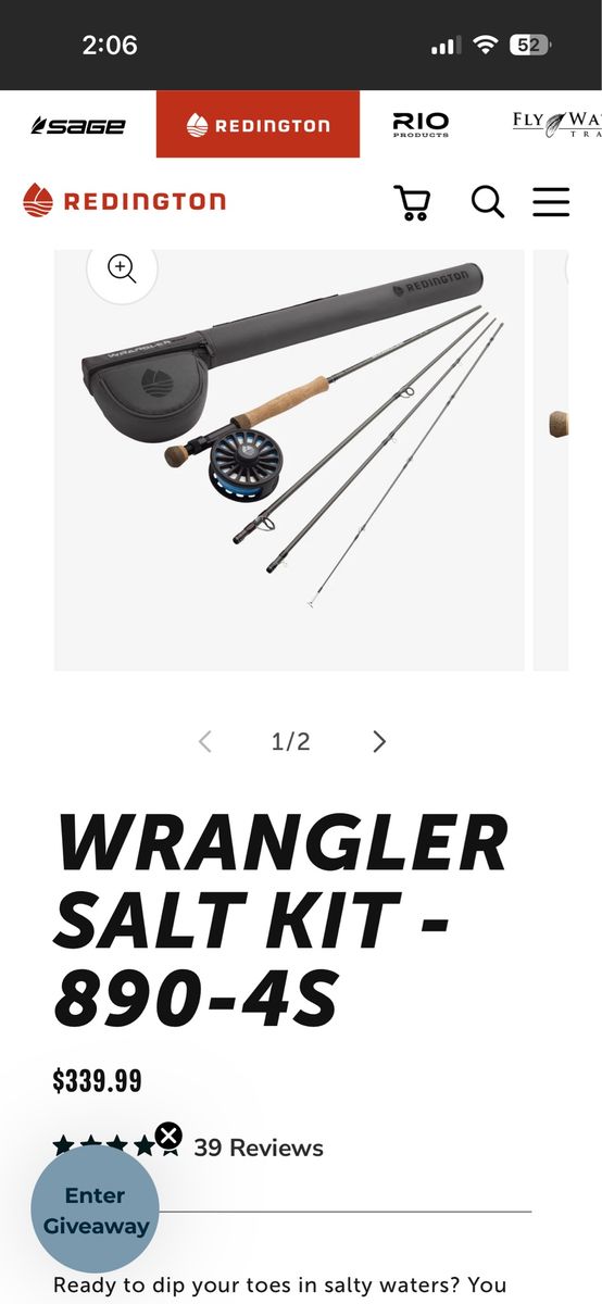 Redington WRANGLER SALT KIT 890-4S Fly Fishing Rod & Reel Combo with Case