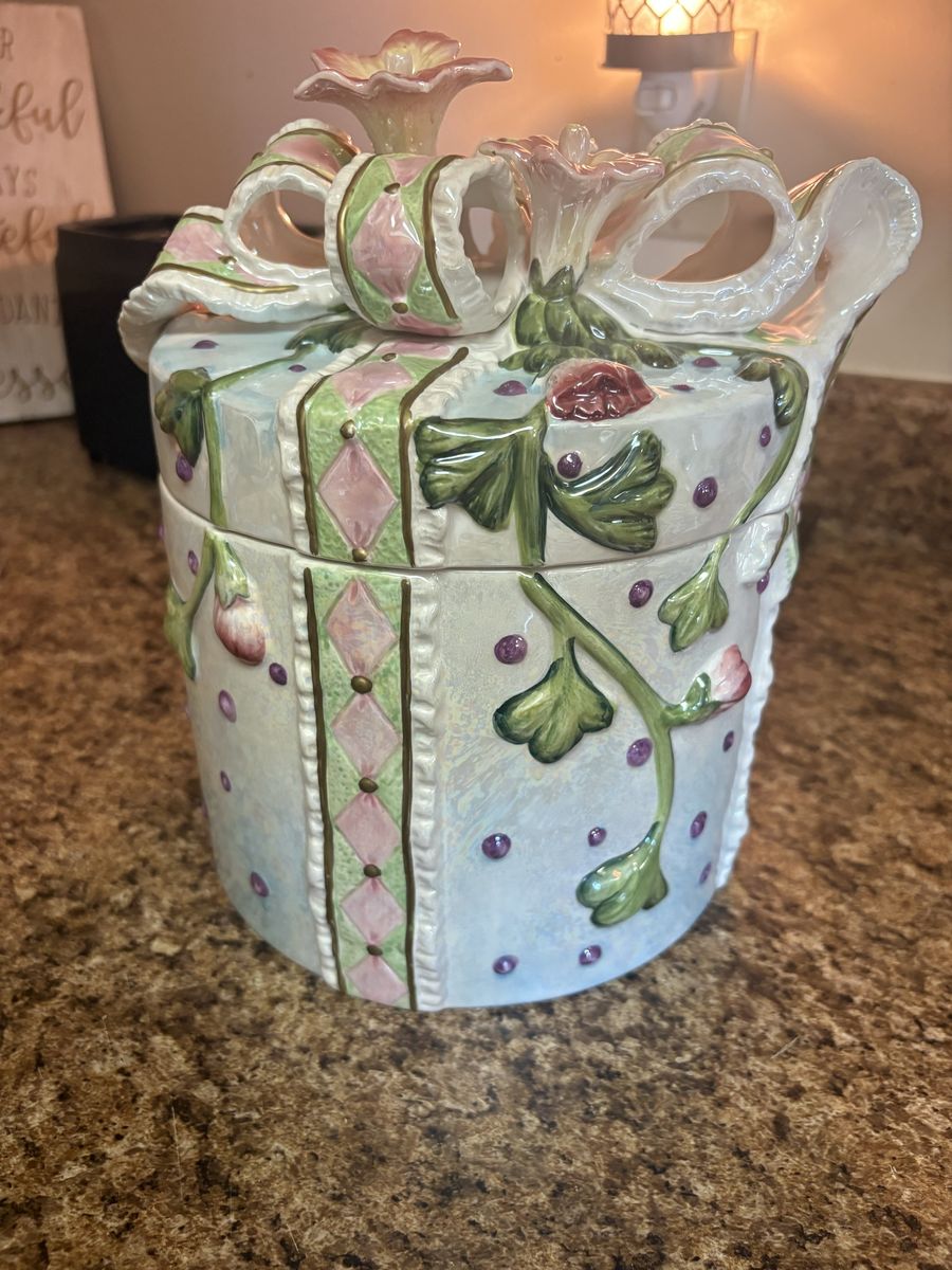 Vintage Ceramic Gift Box Cookie Jar