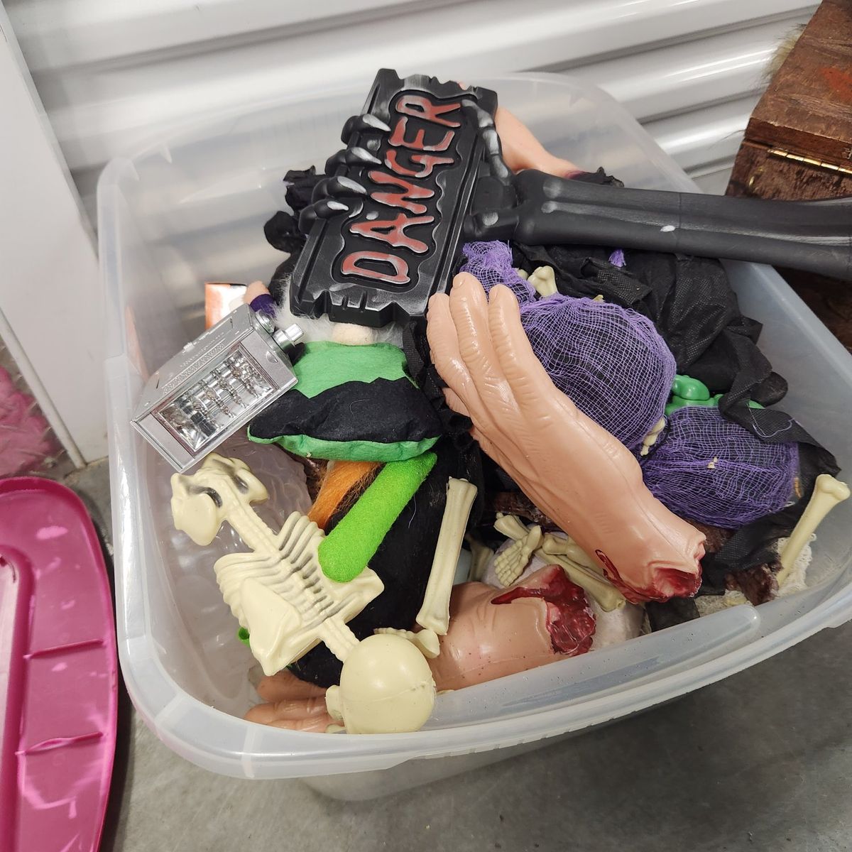 Halloween Decor Lot: Cauldron, Lights, Body Parts, Spooky Props Assortment