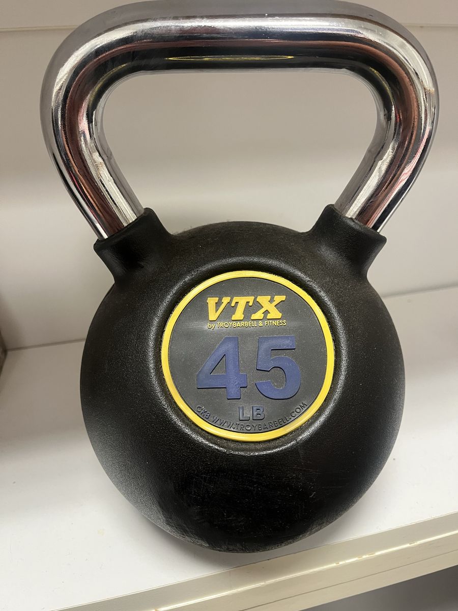VTX by Troy Barbell 45 LB Rubber Coated Kettlebell with Chrome Handle