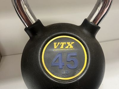 VTX by Troy Barbell 45 LB Rubber Coated Kettlebell with Chrome Handle