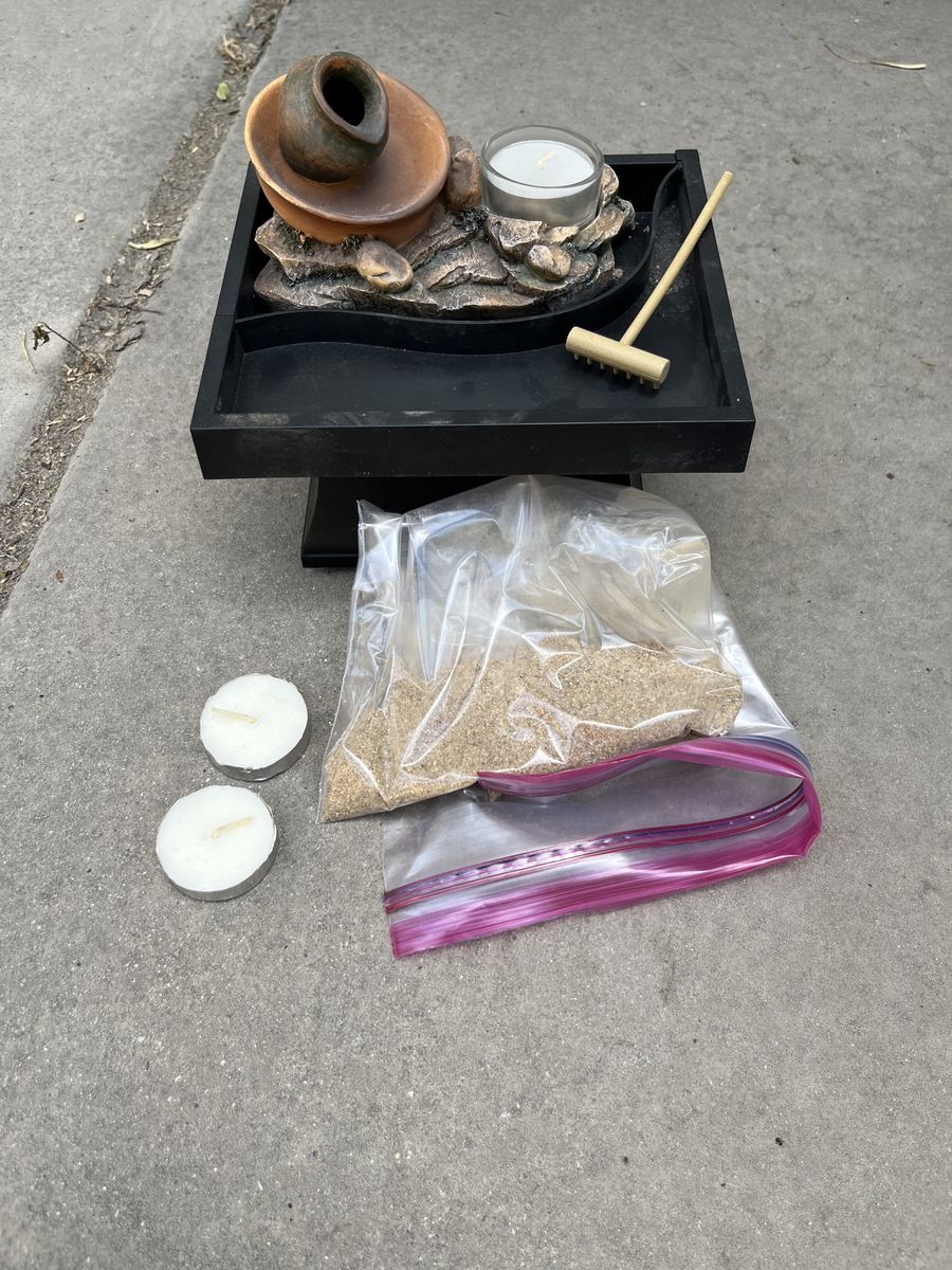 Tabletop Zen Garden Fountain with Miniature Rake, Candles, and Sand